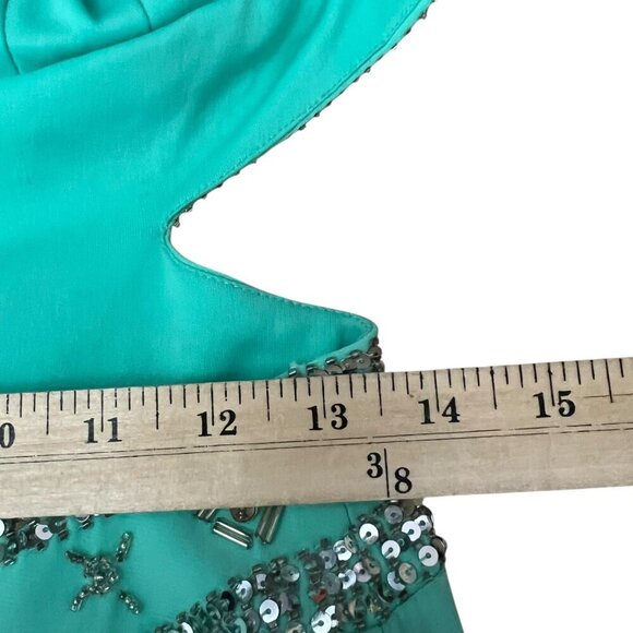 Betsy & Adam Teal Open Back Evening Gown‎ Prom Dress Keyhole Neckline Size 6 - Picture 7 of 8